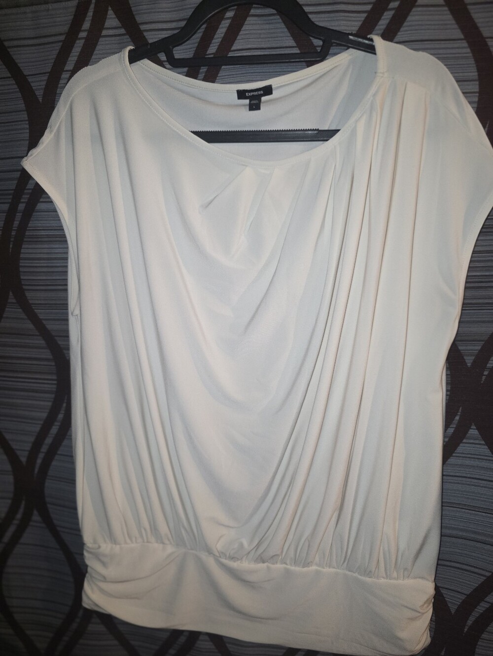 Express Cream Draped Short Sleeve Blouse